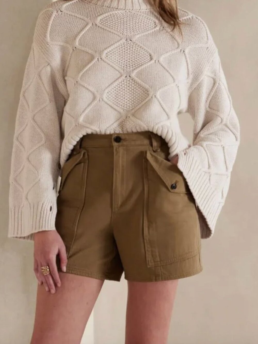 Banana Republic Lou Trapunto Belted High-Rise Utility Cargo Shorts Pockets, sz 6